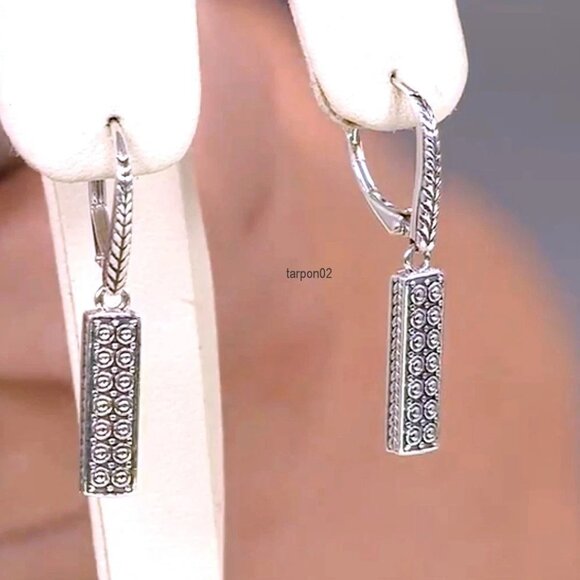 John Hardy JAI Kalahari Textured Leverback Sterling Silver Earrings 1-3/8" NIB - Picture 9 of 14